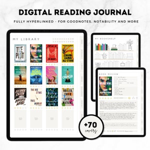 Diario di lettura digitale, registro di lettura, book tracker, elenco di lettura, diario Goodnotes, scaffale digitale, pianificatore di lettura per iPad, recensione