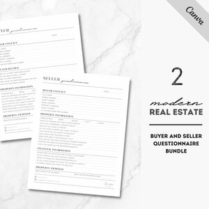 Buyer And Seller Questionnaire Bundle, Real Estate Templates, Realtor Marketing, Real Estate Printables, Canva, Home Buyer, Client Form