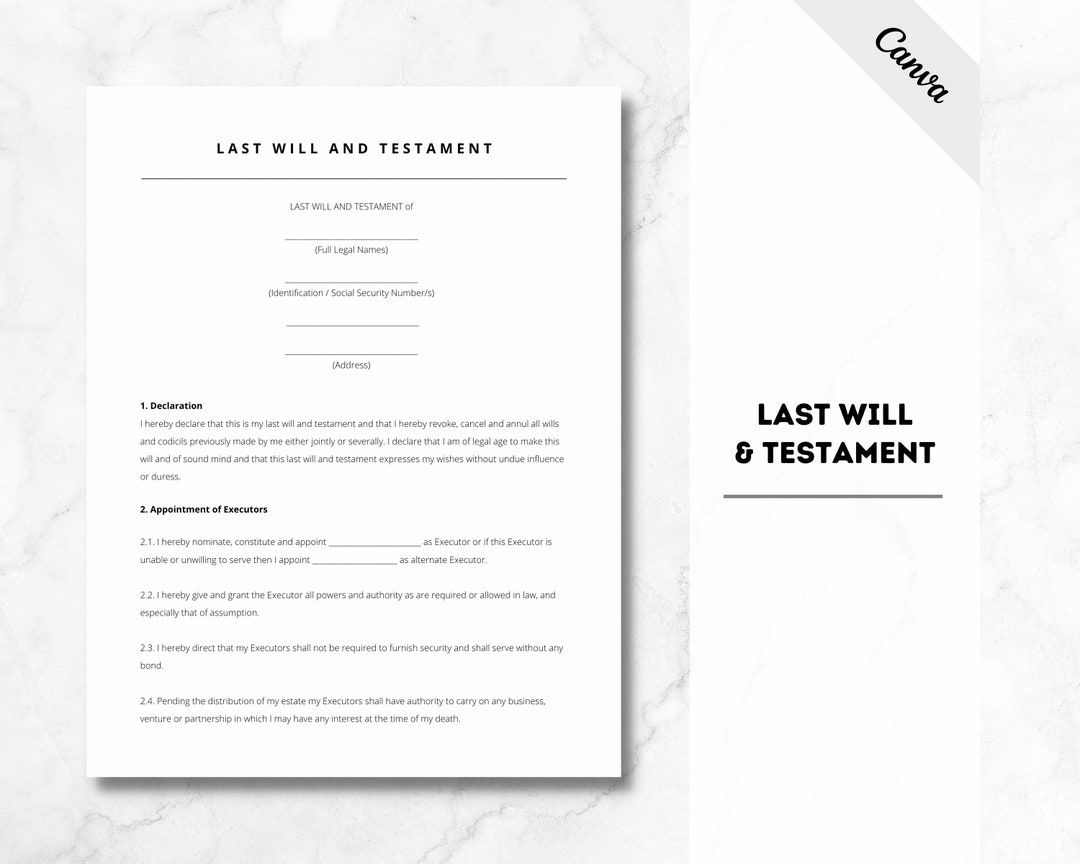 Last Will and Testament, Last Will and Testament Template, Editable PDF ...