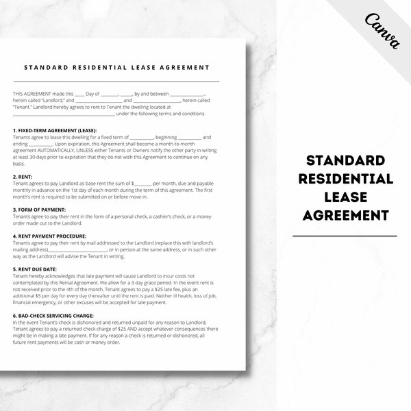 Residential Lease Agreement, Standard Lease Agreement, Lease Form, Home Rental Agreement, Lease PDF, Residential Lease PDF, Lease Contract