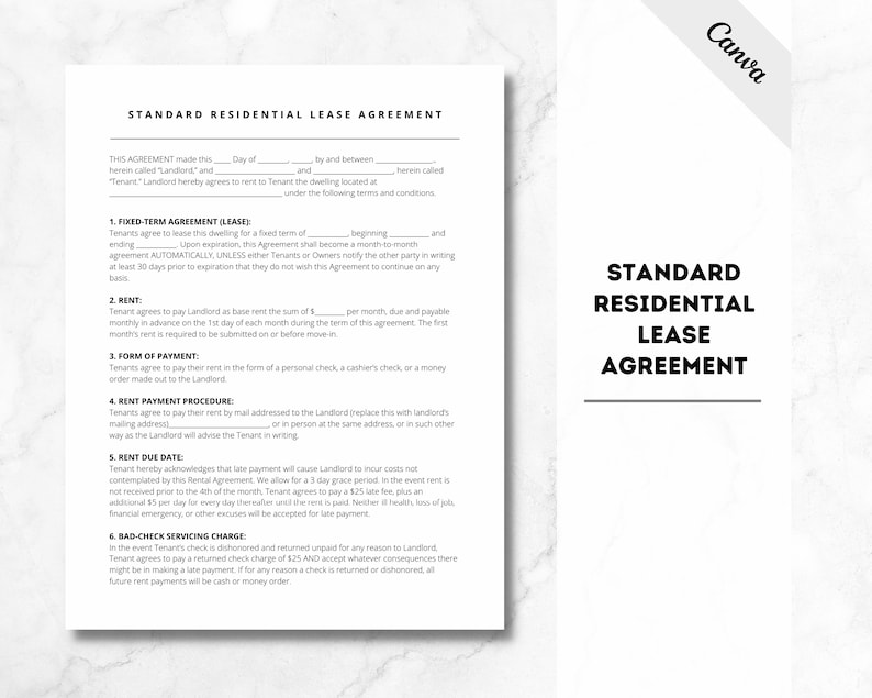 Residential Lease Agreement, Standard Lease Agreement, Lease Form, Home