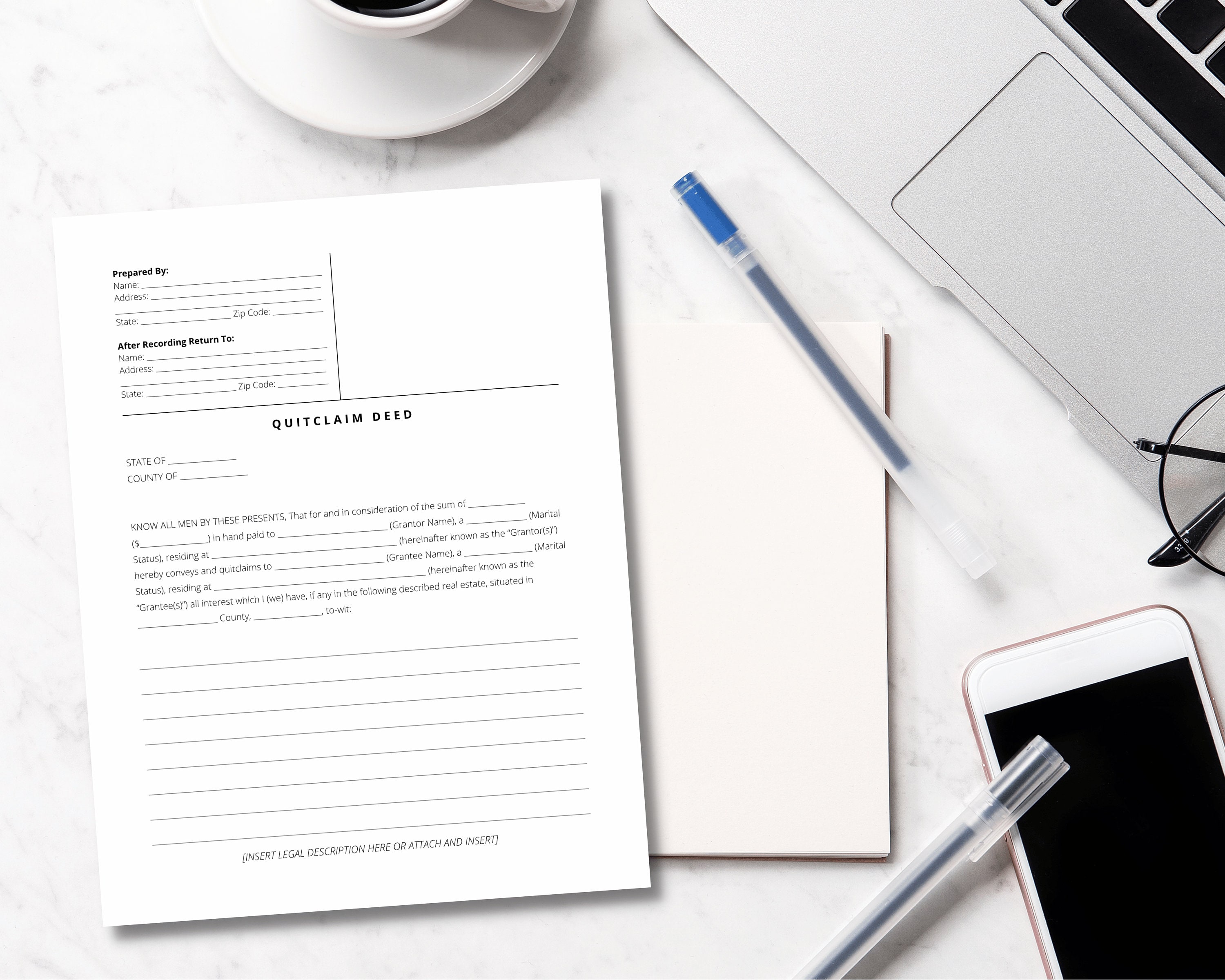 Deeds Wallet Filing Quit Claim Deed, Quit Claim Deed Form, Property Transfer Document, PDF ...