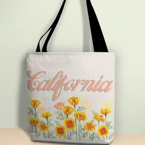 Reusable Tote Bag, California Wildflowers, California Orange Poppies Lover Summer Bloom AOP Tote Bag