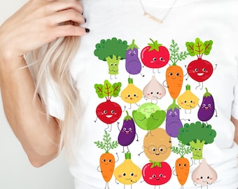 Smiling Vegetables Shirt, Cute Veggie Graphic, Funny Veggie Tee, Vegetable Shirt Women, Gardening, Vegan Plant Based Foodie