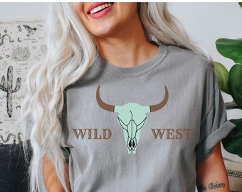 Boho Cow Skull Comfort Colors Shirt, Wild West T Shirt, Western Graphic Tee, Southwest Cowgirl Bull Skull, Country Western Hippie Clothing