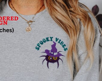 Embroidered Spider Sweatshirt, Spider Spooky Vibes, Halloween Sweatshirt, Fall Sweatshirt, Halloween Crewneck Teacher Gift, Black Spider