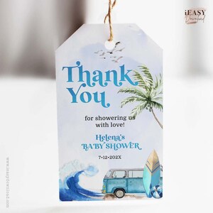 Editable Baby on Board Baby for Boy Thank You Tag, Thank you for showering with us! Summer Baby Shower Gift Tags Template Corjl BS17