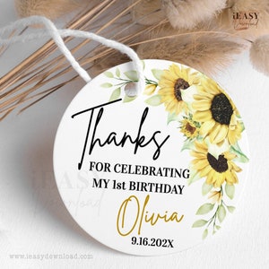 Sunflower First Birthday Favor Tag Template: Editable Printable (Instant Download)