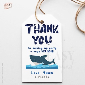 Editable Shark Birthday Favor Tags: Under the Sea Thank You (Instant Download)