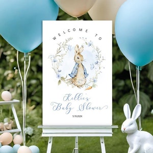 Editable Peter Rabbit Welcome Sign Baby Shower Baby Boy, Baby Boy Bunny Entrance Sign, Decor Sign, Printable Sign Template Corjl - BS16