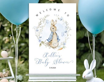 Editable Peter Rabbit Welcome Sign Baby Shower Baby Boy, Baby Boy Bunny Entrance Sign, Decor Sign, Printable Sign Template Corjl - BS16