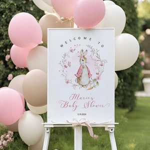 Editable Peter Rabbit Welcome Sign Baby Shower Baby Girl, Baby Girl Bunny Entrance Sign, Decor Sign, Printable Sign Template Corjl - BS15