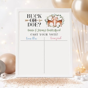 Greenery Gender Reveal Sign: Buck or Doe Vote, Editable Template (Corjl)