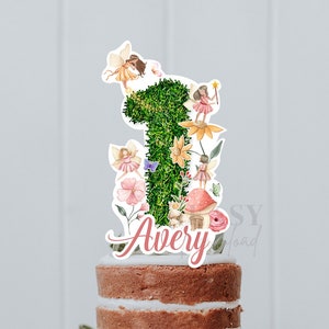 Enchanted Forest Girl 1st Birthday Party Decorations, Fairy Birthday Cake Topper Printable, Fairy Forest ONE Birthday Edit Your Child Name,
