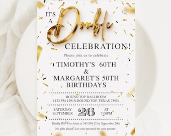 Gold Confetti Double Celebration Invitation Birthday Anniversary Graduation Corjl Template
