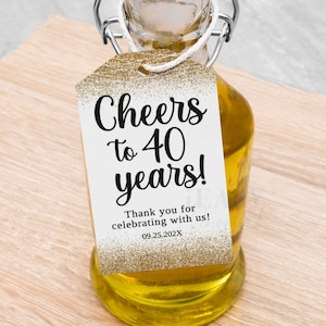 Editable Cheers to 40 Years Gift Tags: Gold & Black (Instant Download)