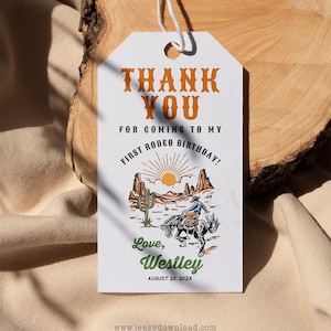 First Rodeo Birthday Thank You Tag: Cowboy Western Theme (Template)