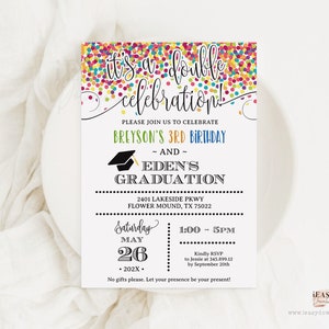 Joint Birthday Graduation Invitation: Colorful Confetti (Digital Download)