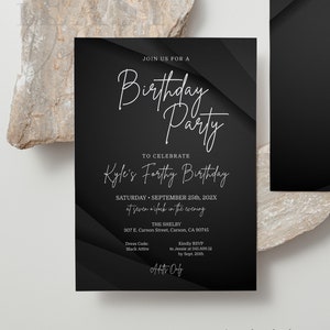 Editable 40th Birthday Invitation, Modern Black Birthday Invitation, for all Ages, White and Black Birthday Invitation Template Corjl - AP6