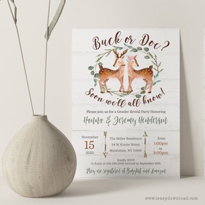 Deer Gender Reveal Invitation: Buck or Doe, Editable Template (Digital Download)