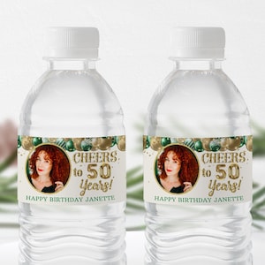 Emerald Green 50th Birthday Water Bottle Label (Editable, Printable)