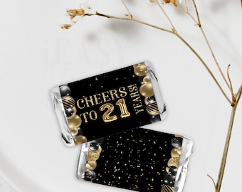 Mini Chocolate Wrapper Printable Black and Gold Balloons Birthday, Cheers to 21 Years Choco Bar Wrapper, SOLD AS IS Instant Download  AP6