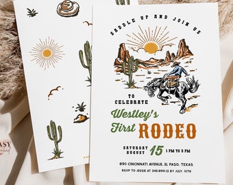 First Rodeo Birthday Invitation: Wild West Cowboy Theme (Template)