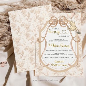 Winnie the Pooh Baby Shower Invitation: Toile de Jouy, Editable Template (Digital Download)