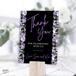 EDITABLE Purple Thank You Sign, Purple and Black Joint Birthdays, Wedding Thank you Sign, Purple Glitter Thank You Sign Template AP12