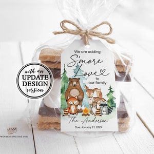 Editable Woodland S&#39;mores Tags | Adding S&#39;more Love Baby Shower Favor Tags | Printable Gift Tags | Bear Woodland Creature Gift Tag - KP2
