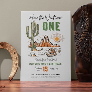 Wild West First Rodeo Birthday Invitation: Cowboy Cactus (Editable Template)