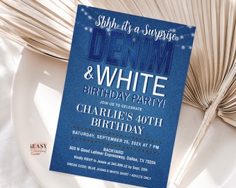 Denim & White Surprise Birthday Invitation 40th Birthday Template Digital