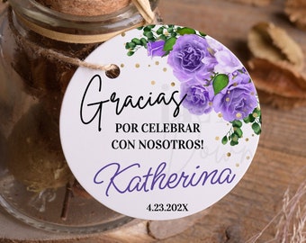 Muchas Gracias Tags | Purple Roses 60th Birthday | Spanish Birthday Gift Tags | Instant Download EDITABLE Tags with JetTemplate AP12