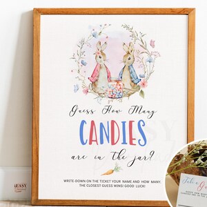 Raten Sie, wie viele Süßigkeiten im Glas-Baby-Dusche-Spiel sind Peter Rabbit Zwillinge Junge Mädchen Druckbare Zeichen und Karte Sofortiger Download SOLD AS IS BS21