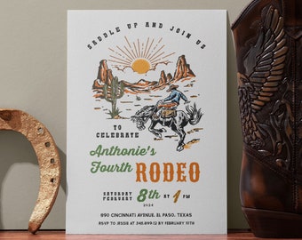 Rodeo 4th Birthday Invitation: Wild West Cowboy, Cactus (Template)