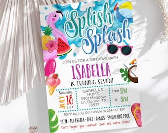 Pool Party Birthday Invitation Editable Template Splish Splash Birthday Invitation Printable
