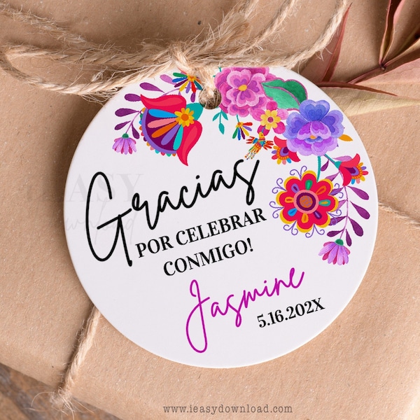 Muchas Gracias Tags Mexican Flowers Spanish Birthday Gift Tag Spanish Floral Tags Instant Download EDITABLE Tags with JetTemplate AP4