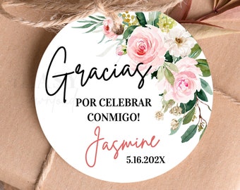 Muchas Gracias Tags | Pink Roses 60th Birthday | Spanish Birthday Gift Tags Instant Download EDITABLE Tags with JetTemplate AP18