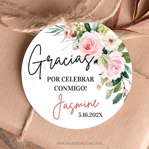 Muchas Gracias Tags | Pink Roses 60th Birthday | Spanish Birthday Gift Tags Instant Download EDITABLE Tags with JetTemplate AP18