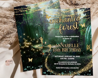 Forest Green Birthday Invitation Template Fairytale Mushroom - Etsy