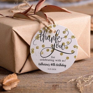 Editable Adult 60th Birthday Favor Tags, White and Gold Theme Thank You Gift Tags for all Ages Instant Download Template Tags with Corjl AP6