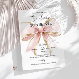 Coquette Pink Bow Baby Shower Girl template invitation, Pink and Gold Bow Baby Sprinkle Invite, Oh Baby Girl Invitation using JetTemplate