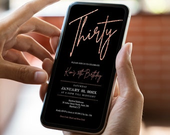 30th Birthday Phone Invite Rose Gold Text Electronic Invitation