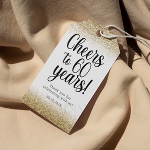 Editable 60th Birthday Gift Tags: Gold & Black Template (Digital Download)