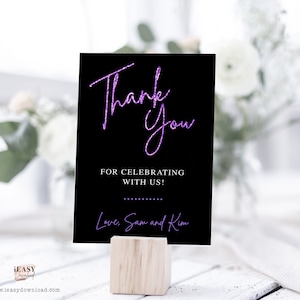 EDITABLE Purple Thank You Sign, Purple and Black Joint Birthdays, Wedding Thank you Sign, Purple Glitter Thank You Sign Template AP12