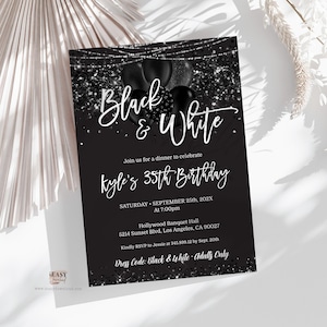 Editable Black & White Birthday Party Invitation (Corjl)