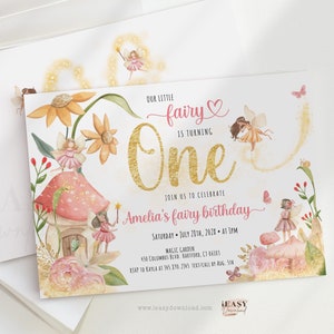 Editable Fairy 1st Birthday Invitation, Butterfly Magical Garden, Whimsical Enchanted Floral Fairy Birthday Invite, Instant Download KP16