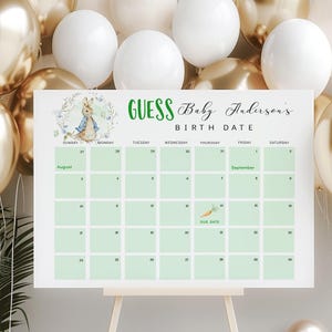 Editable Baby Due Date Calendar Game, Peter Rabbit Baby Boy Guess Baby's Birth date, Blue Green Wildflower Baby Prediction, Due Date Game