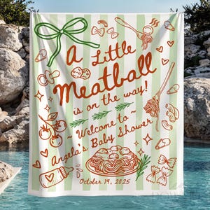 Italian Baby Shower A Little Meatball is on the way Mediterranean Backdrop Decoration Custom Tapestry