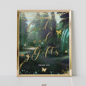 Signo de tarjetas y regalos, signo de fiesta verde esmeralda del bosque encantado, signo de cumpleaños de fiesta de cuento de hadas, VENDIDO TAL CUAL, descarga instantánea, imprimir hoy